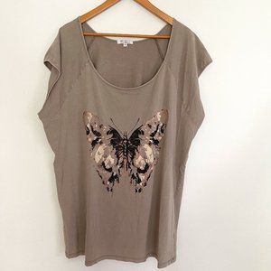 Time Square Women Beige Cap Sleeve Round Neck Butterfly Tunic Top Size 3X